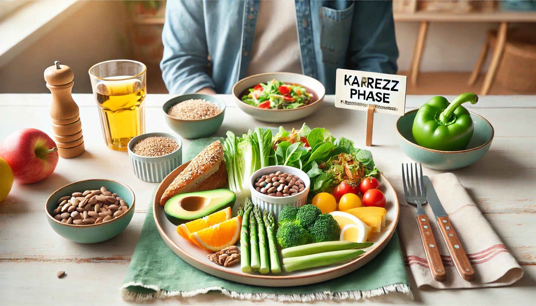 DALL·E 2025-02-26 12.14.09 - A colorful and balanced meal consisting of fructose-friendly foods like leafy greens, whole grains, and healthy fats. The food is displayed on a clean