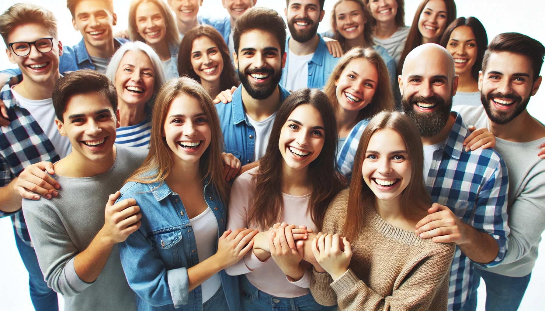 DALL·E 2025-02-26 12.14.17 - A smiling group of people, standing together in support, with arms around each other. The image symbolizes the feeling of community and support for pe